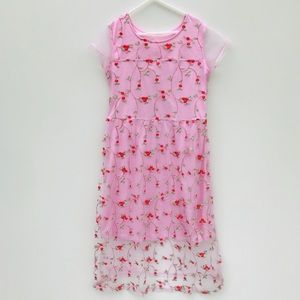 Girls Embroidered Pink Short Sleeve Dress L 10-12